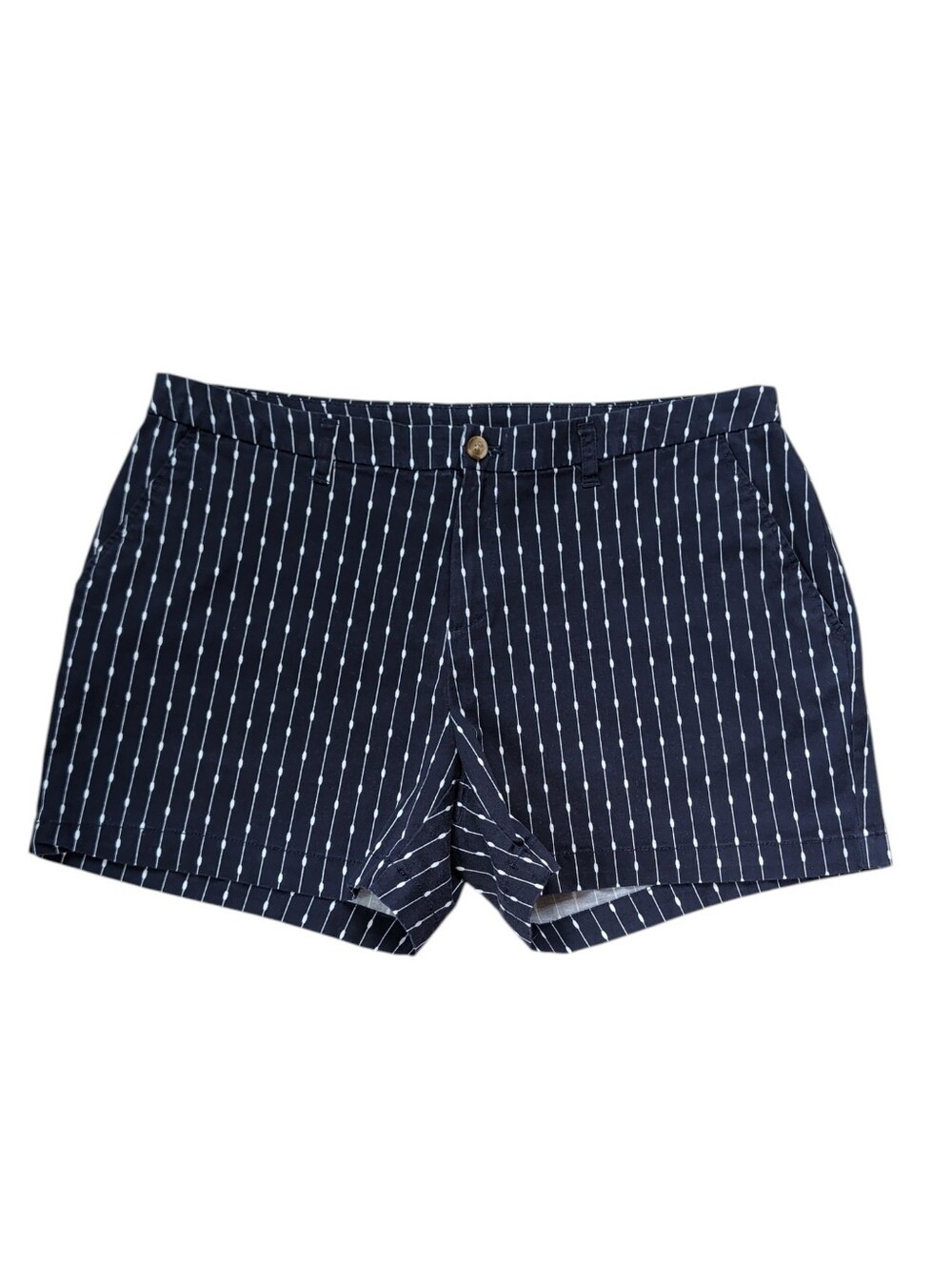Faded Glory Dotted Stripe Mid-Rise Cotton Blend Chino Shorts 18 Navy Blue White
